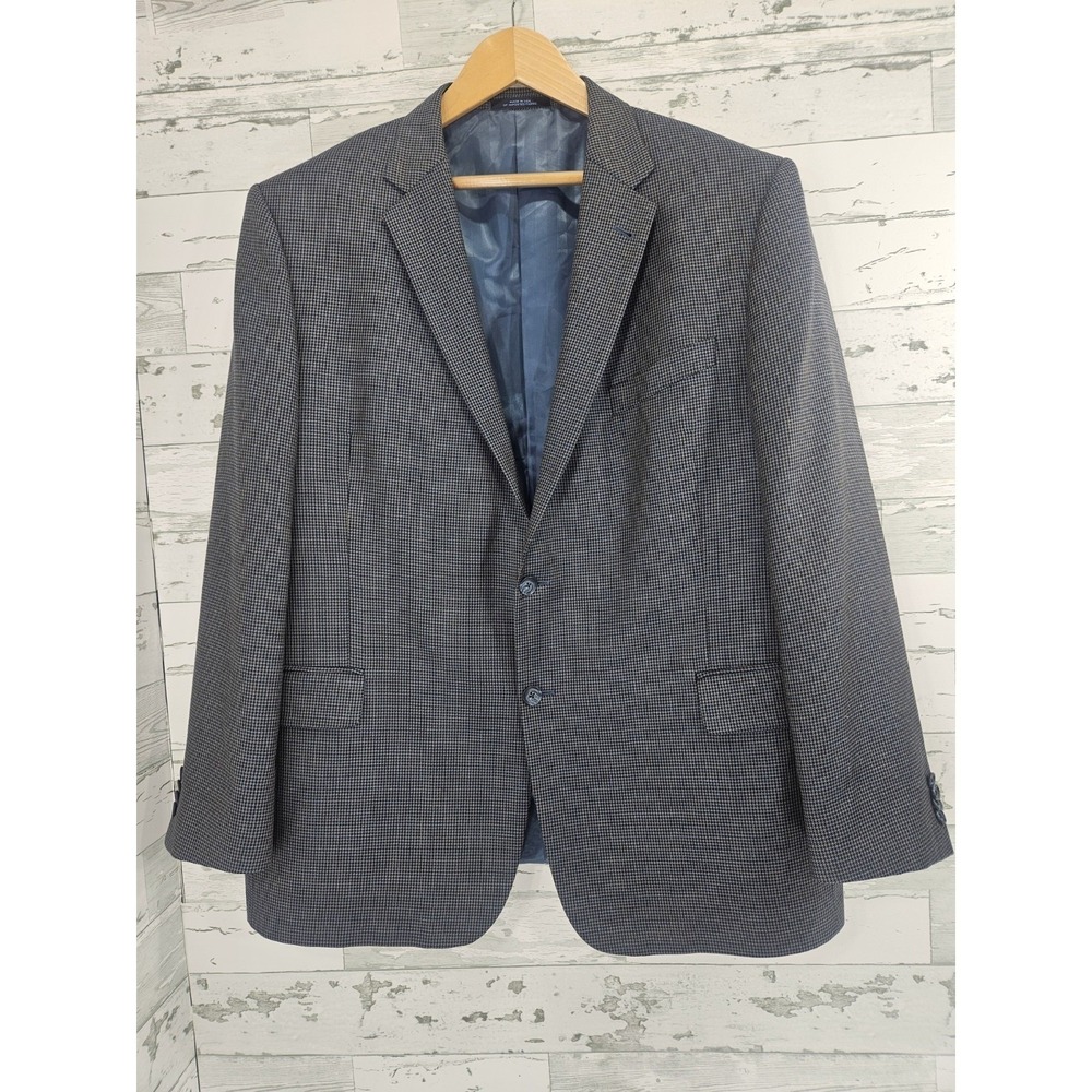 Joseph Abboud Mens 48R Sport Coat Blue Brown Houndstooth Wool Silk Blazer USA